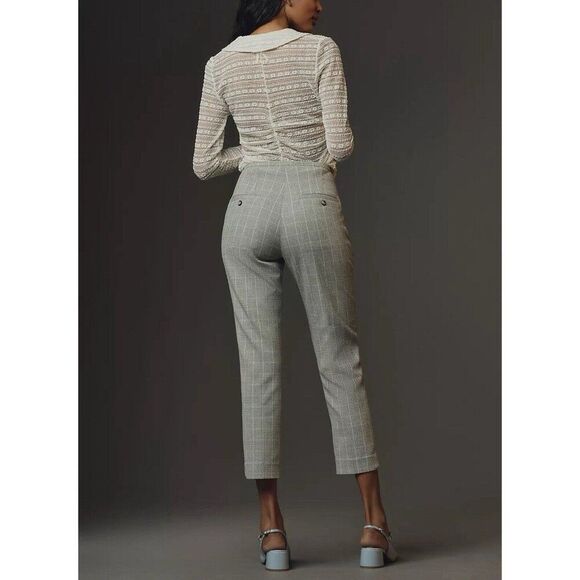 Anthropologie Skinny Trousers Grey Plaid Cropped Pants Women’s 6 TALL Pockets - Picture 3 of 13